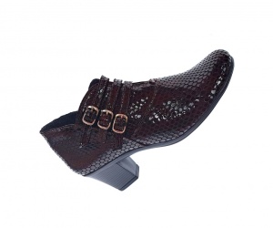 Botine dama din piele naturala Croco, Barete, Catarame argintii, Toc de 5 cm, GRENA - MVS63CTCRGR - Img 9