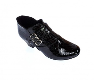 Botine dama din piele naturala Croco, Barete, Catarame argintii, Toc de 5 cm, NEGRU - MVS63CTCRN - Img 8