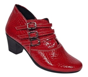 Botine dama rosii din piele naturala Croco cu toc de 6 cm BVS63CRR