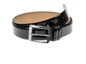 Curea barbati eleganta, din piele eco, lacuita neagra 3.5 cm - DR003LN