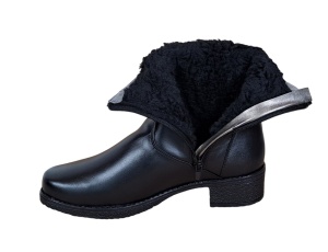 Ghete dama din piele naturala cu fermoar - Model negru imblanit 709N - Img 4