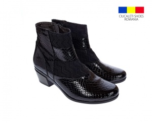 Ghetute dama din piele naturala Croco, cu fermoar, Toc de 5 cm, NEGRU - MVS63CRA