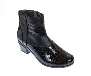 Ghetute dama din piele naturala Croco, cu fermoar, Toc de 5 cm, NEGRU - MVS18CRN - Img 2