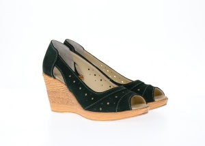 Oferta marimea 37, 39 - Saboti dama, de primavara- vara, decupati, din piele naturala intoarsa - LS1047VERDE - Img 2