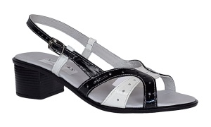 Oferta marimea 37 Sandale dama din piele naturala lacuita in doua culori alb negru Sara - Img 2