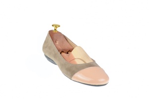 Oferta marimea 38 Balerini dama casual din piele naturala intoarsa, cu varf din piele lacuita LZENA2BEJBEJ