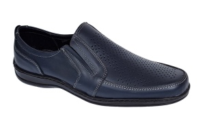 Pantofi barbati casual din piele naturala, perforati, cu elastic, calapod lat, Bleumarin - GKR91BL