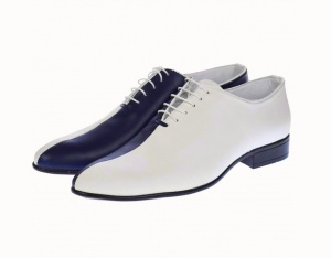 Pantofi barbati de ceremonie din piele naturala doua culori Alb si Bleumarin MOD1ALBBL - Img 2