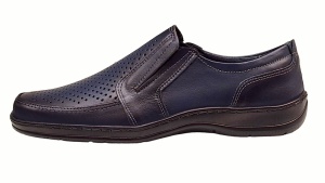 Pantofi casual barbati din piele naturala, perforati cu elastic - Bleumarin GKR23BL - Img 2