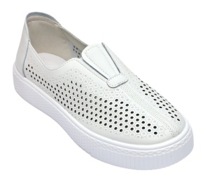 Pantofi dama casual din piele naturala cu perforatii - Ama Alb GSK7054A - Img 1