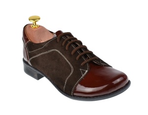 Pantofi dama, casual, din piele naturala, maro, cu varf din lac, Bob P53MM - Img 6