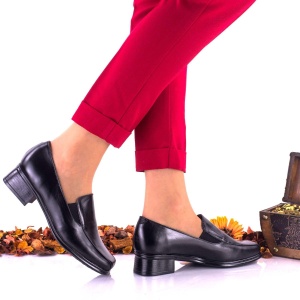 Pantofi dama, casual, negri, din piele naturala, foarte comozi, toc 3cm - NA44NP - Img 3