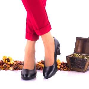 Pantofi dama casual negri din piele naturala toc 6cm -NA121 - Img 1
