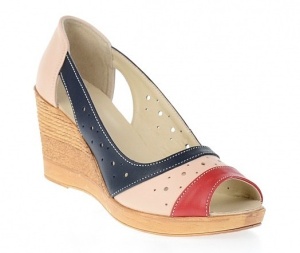 Pantofi dama cu platforma din piele naturala Bej Bleumarin Rosu - Model decupat S104