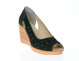 Pantofi dama de vara din piele naturala intoarsa - Model verde decupat S1047V