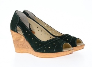 Pantofi dama de vara din piele naturala intoarsa - Model verde decupat S1047V - Img 4