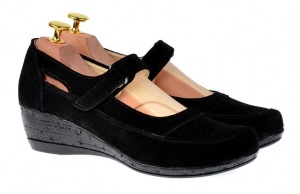 Pantofi dama decupati din piele naturala intoarsa, foarte comozi - Model Mara Negru P9154NVEL - Img 3