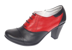 Pantofi dama din piele naturala cu toc de 7cm Negru - Rosu P46NR - Img 3