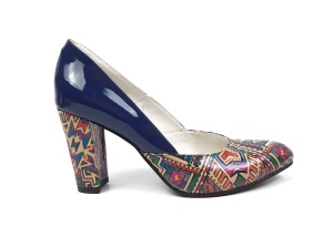 Pantofi dama eleganti din piele naturala bleumarin lac cu imprimeu, toc 9cm - Img 1