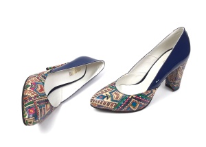 Pantofi dama eleganti din piele naturala bleumarin lac cu imprimeu, toc 9cm - Img 3