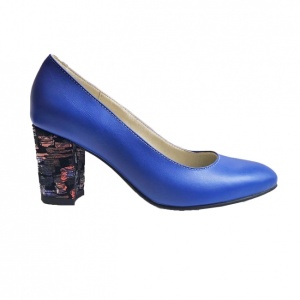 Pantofi eleganti dama, albastri, din piele naturala box, toc 6 cm - NA87A2 - Img 2