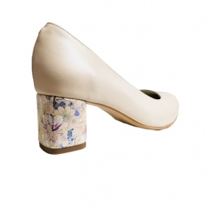 Pantofi eleganti dama, bej, model floral, din piele naturala box, toc 5 cm - NA87BEJ3 - Img 2