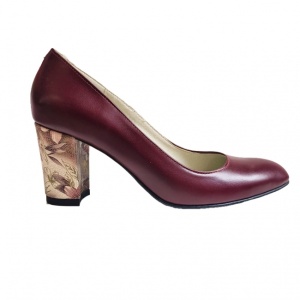 Pantofi eleganti dama, bordo, model floral, din piele naturala box, toc 6 cm - NA87VIS - Img 3
