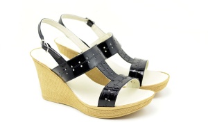 Sandale dama negre din piele naturala, cu platforme de 7 cm S46N2LAC