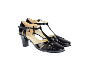 Sandale negre dama din piele naturala cu toc de 7cm - S48LACN