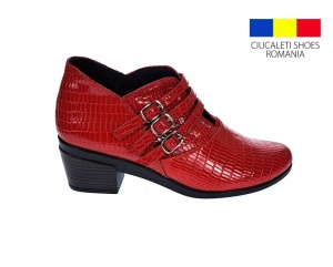 Botine dama din piele naturala Croco, Barete, Catarame argintii, Toc de 5 cm, Rosu - MVS63CTCR-R - Img 4
