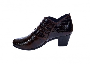 Botine dama din piele naturala Croco, Barete, Catarame argintii, Toc de 5 cm, Maro - MVS63CTCRM - Img 5