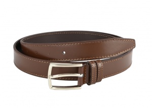 Curea barbati eleganta, cusuta, din piele naturala maro 2.9 cm - 00001393M