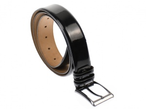 Curea barbati eleganta, din piele eco, lacuita neagra 3.5 cm - DR003LN - Img 4
