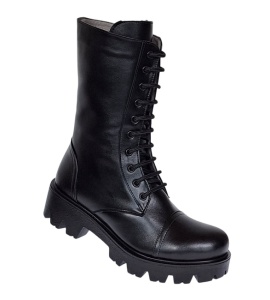 Ghete dama din piele naturala imblanite cu siret si fermoar Negru Daiki 289N - Img 3