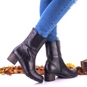 Ghete dama negre din piele naturala cu elastic - NA283 - Img 2