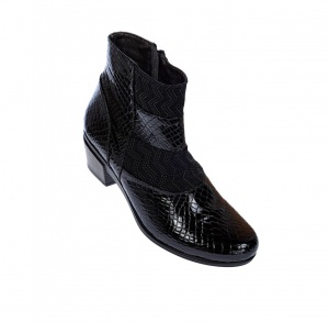 Ghetute dama din piele naturala Croco, cu fermoar, Toc de 5 cm, NEGRU - MVS63CRA - Img 5