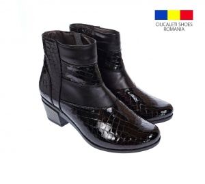 Ghetute dama din piele naturala Croco, cu fermoar, Toc de 5 cm, NEGRU - MVS18CRN - Img 1
