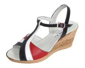 Oferta marimea 35, 37 Sandale dama din piele naturala, cu platforme de 7 cm, negru - alb - rosu, LMVS71RAN - Img 4
