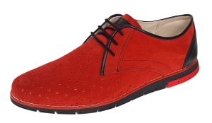 Oferta marimea 41 Pantofi barbati casual din piele naturala intoarsa cu perforatii Rosu 1010RVEL - Img 4