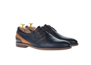 Pantofi barbati casual din piele naturala, bleumarin si maro - SIR140MBL - Img 2