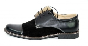 Pantofi barbati casual din piele naturala combinata, Negru, LUX75R - Img 2