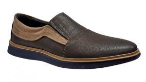 Pantofi barbati, casual, din piele naturala, cu elastic, Maro, TEST545M - Img 1