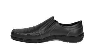 Pantofi barbati casual din piele naturala, perforati, cu elastic, calapod lat, Negru - GKR91N - Img 3