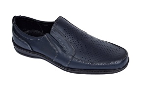 Pantofi barbati casual din piele naturala, perforati, cu elastic, calapod lat, Bleumarin - GKR91BL - Img 7