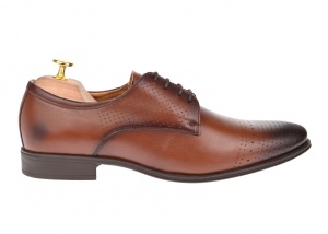 Pantofi barbati eleganti din piele naturala maro cu perforatii 361 Maro Marimea 42 - Img 3