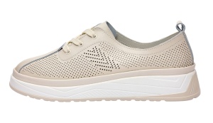 Pantofi dama casual din piele naturala cu perforatii - Karen Bej Late GSKFL9573B - Img 3