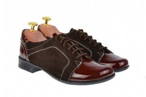 Pantofi dama, casual, din piele naturala, maro, cu varf din lac, Bob P53MM - Img 3