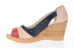 Pantofi dama cu platforma din piele naturala Bej Bleumarin Rosu - Model decupat S104 - Img 3