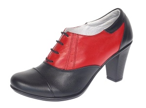 Pantofi dama din piele naturala cu toc de 7cm Negru - Rosu P46NR