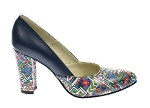 Pantofi dama eleganti din piele naturala bleumarin cu imprimeu, toc 9 cm NAA8BOXCOLOR